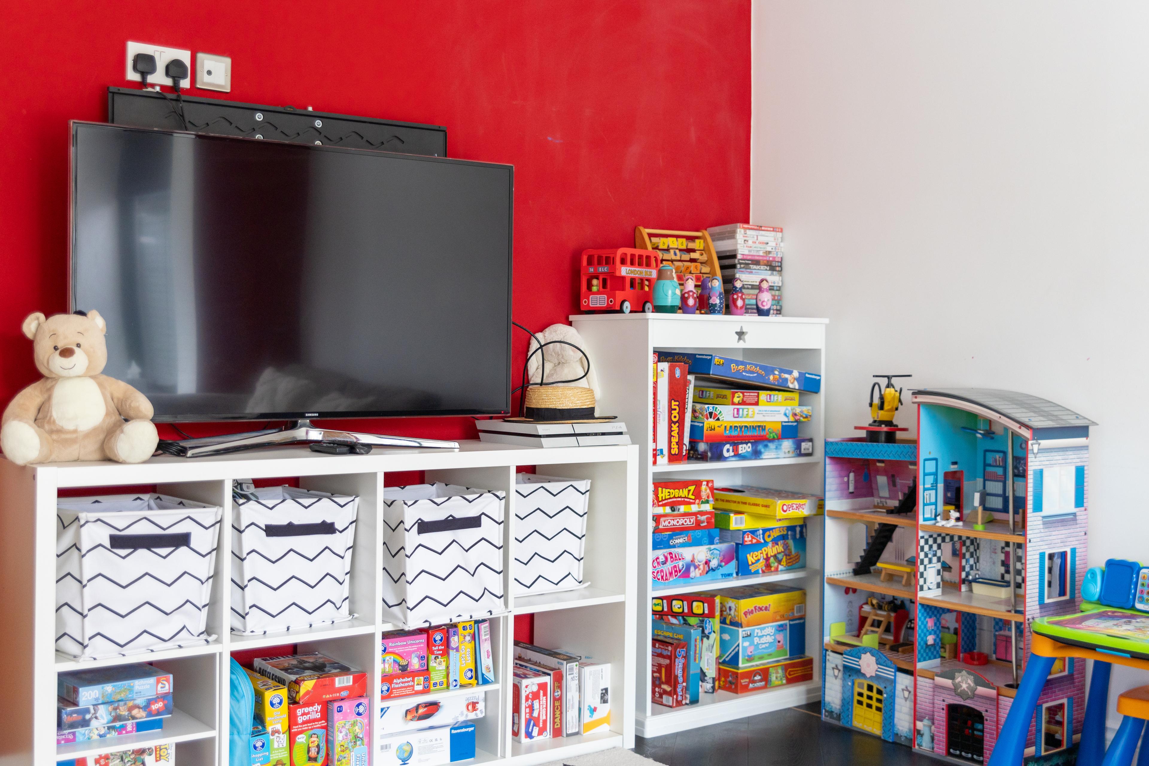 Spacious playroom with sofa bed